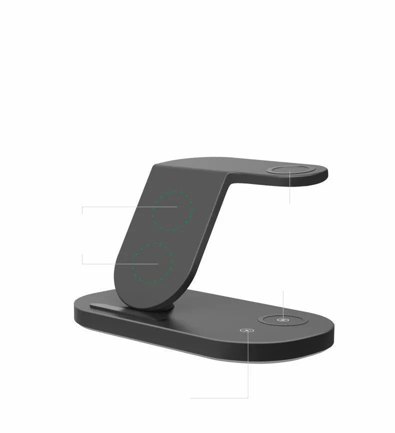 Three-in-one wireless charging station for mobile phones, watches and headphones in black or white