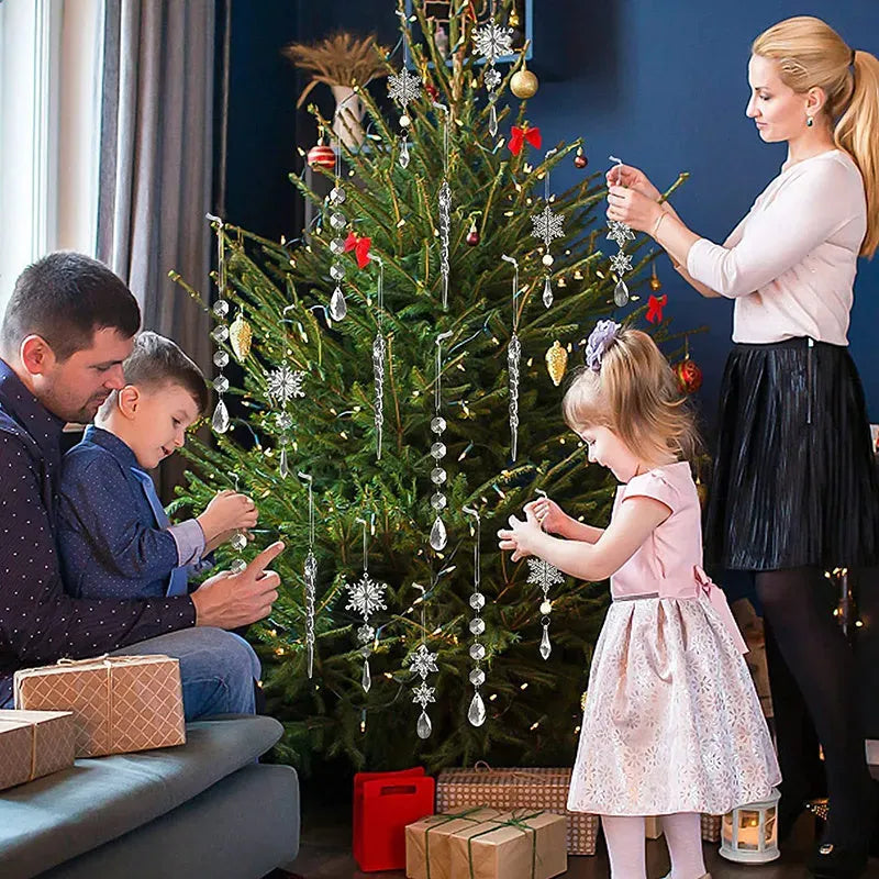 10 clear acrylic Christmas tree hanging ornaments with ribbons for indoor outdoor decoration