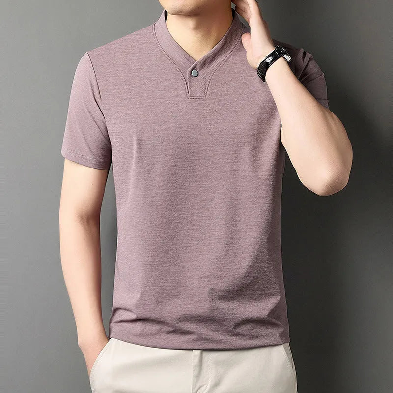 Men's short sleeve t-shirt with zipper detailing in polyester blend fabric
