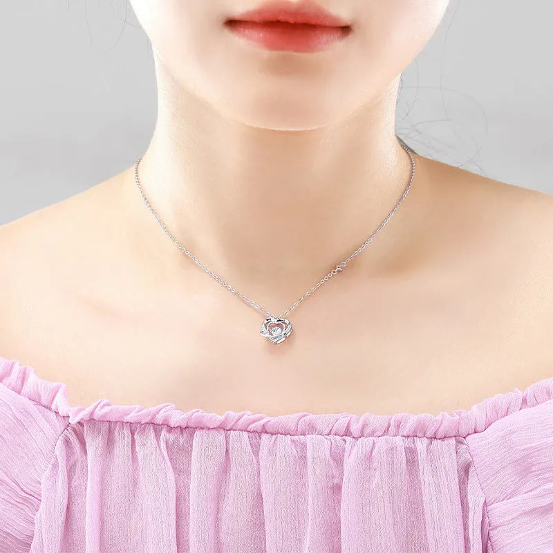 925 sterling silver heart necklace for women with O-shaped chain and heart-shaped pendant