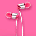 Black wired earphones with silicone earbuds, a 3.5mm plug, and an inline microphone on the cable.