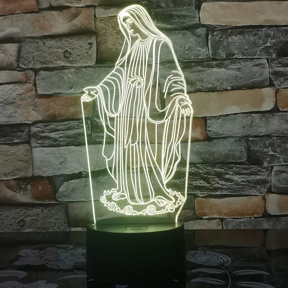 3D LED night light with laser engraved acrylic plate showing dual ring pattern, ABS base with touch controls