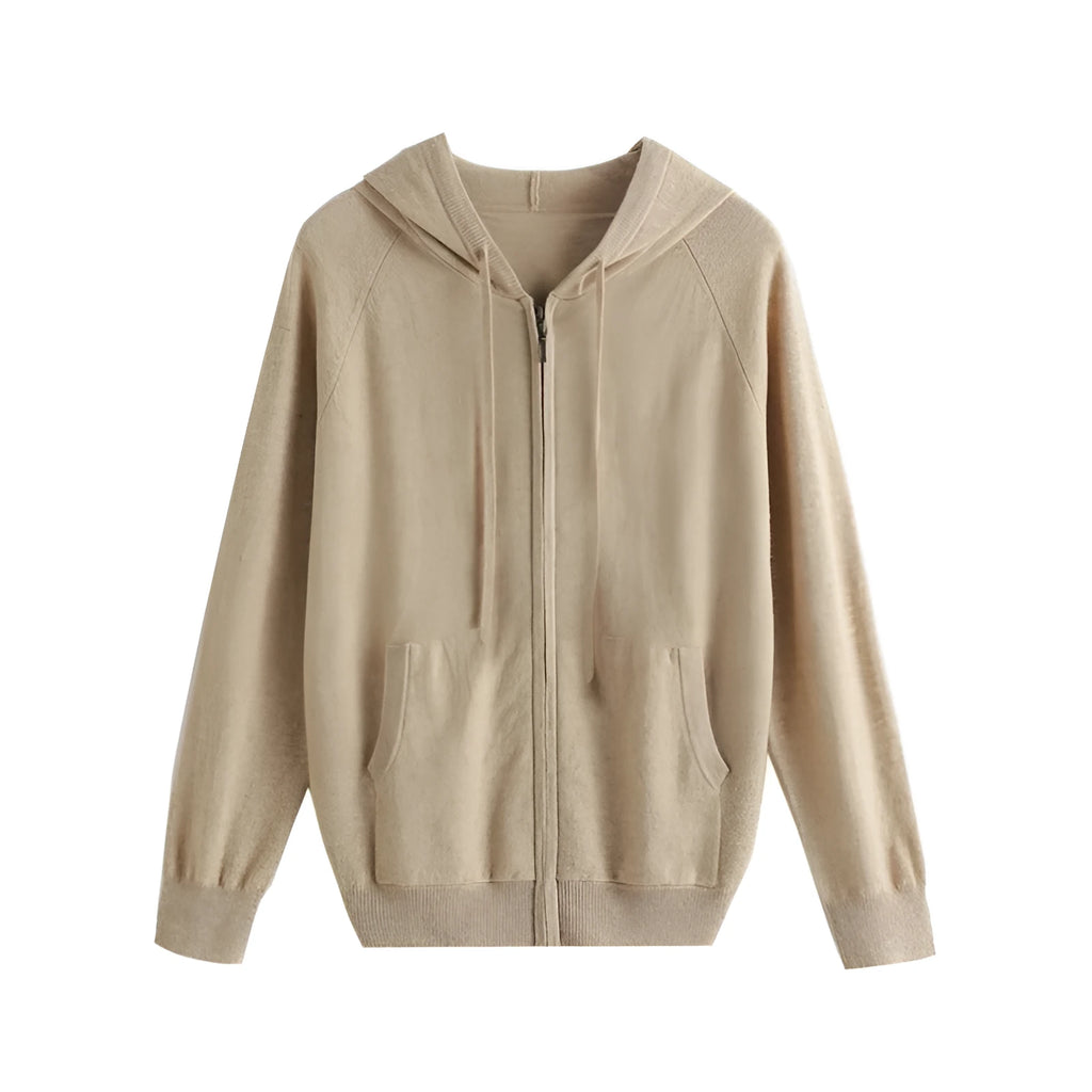Men's hooded knitted cashmere cardigan with zipper front in solid colours for business casual wear