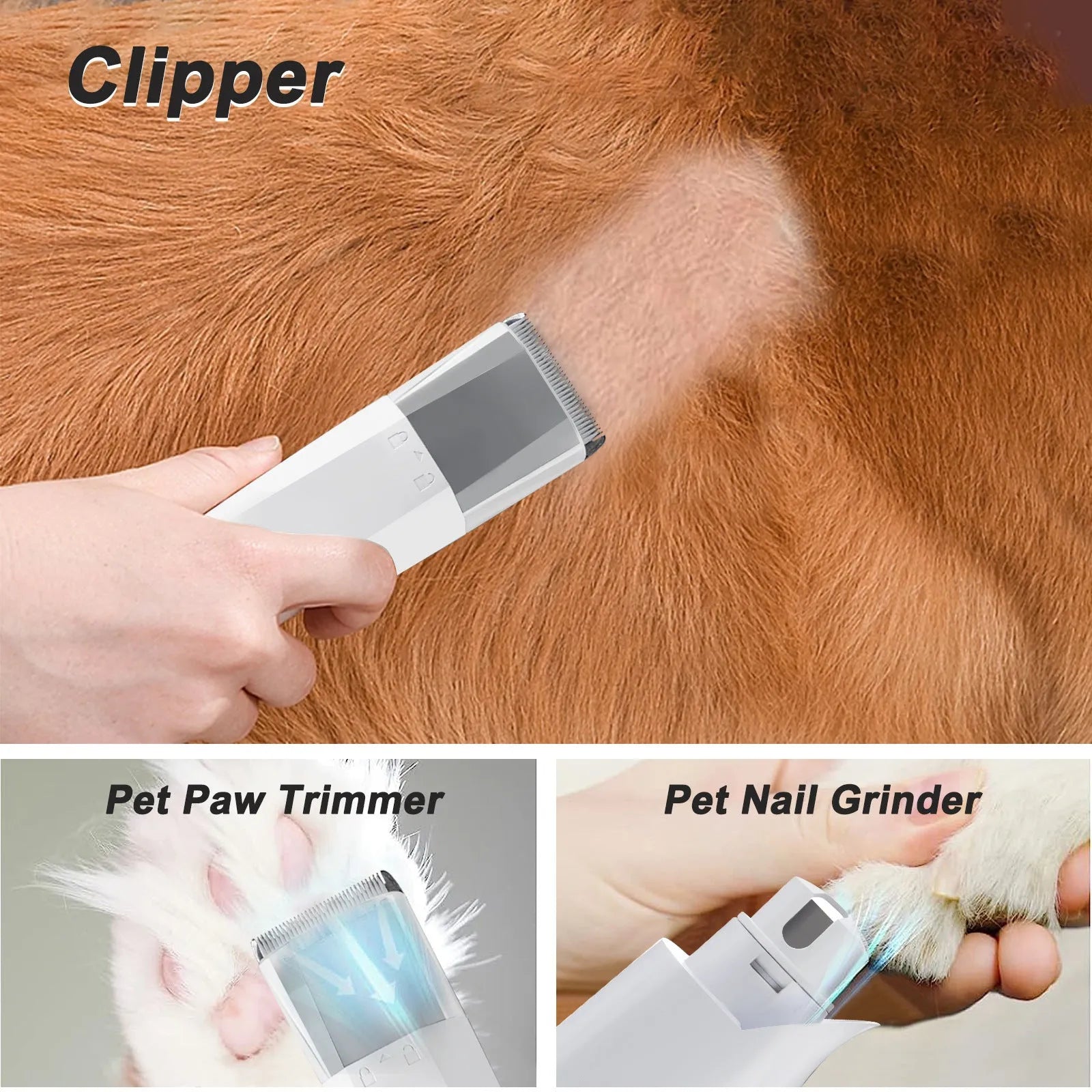White pet grooming device with vacuum trimming system for dog hair management