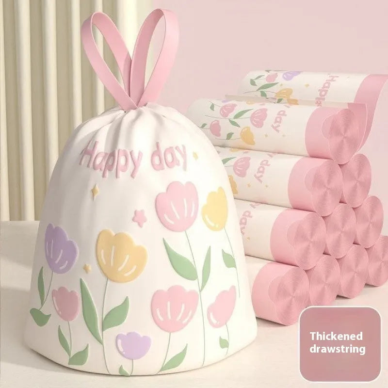 Pink drawstring garbage bags with argy wormwood for mosquito repellent, sized 44cm by 48cm.