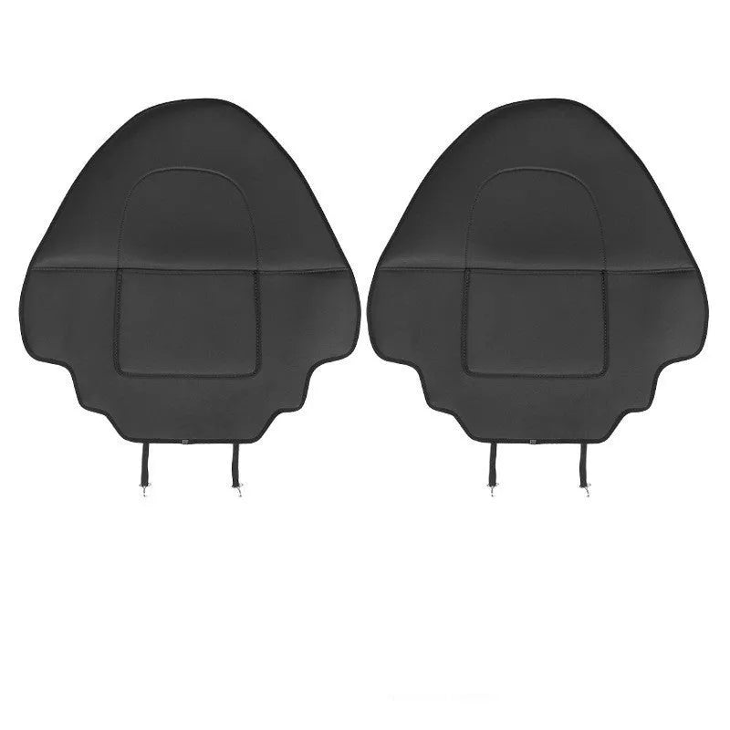 Two black leather rear seat anti kick pads showing full coverage design and single pocket style.