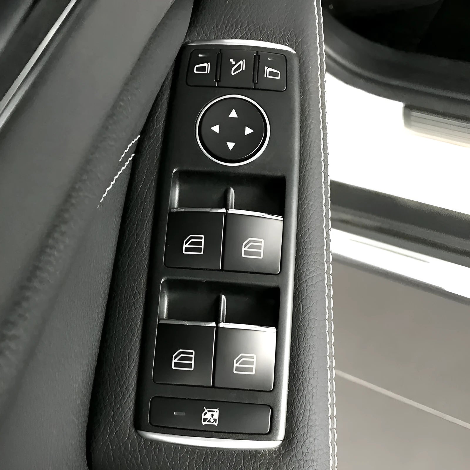 Black glitter decorative plastic cover sticker for a car window lift button.