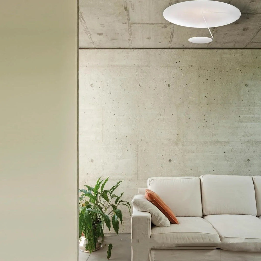 White iron art chandelier ceiling lamp with a 50cm diameter and warm LED light.