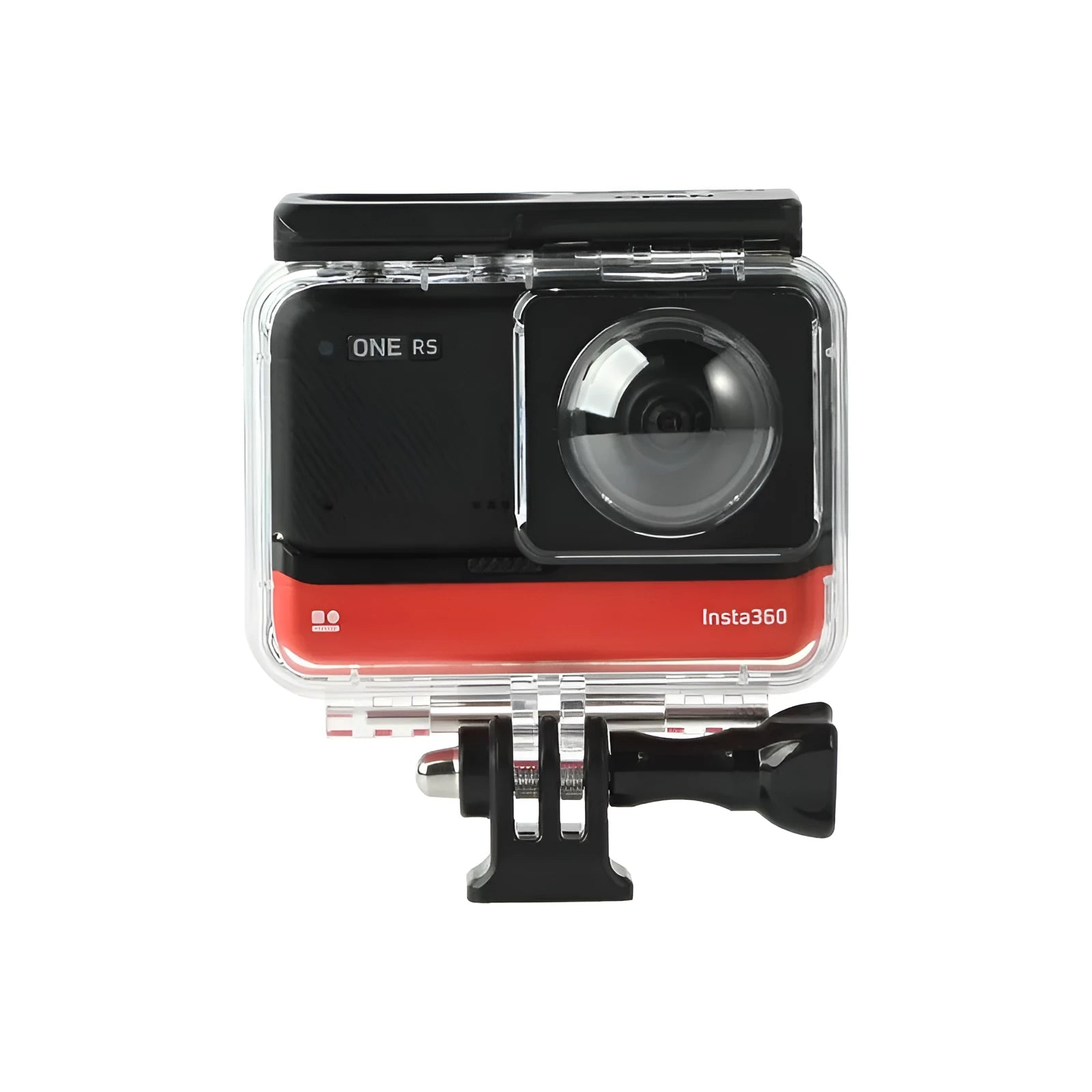 Transparent Insta360 One RS waterproof housing case for underwater camera protection.
