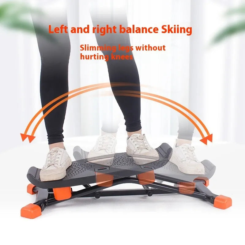 Black JS101A mini fitness skiing machine with elastic hand straps for home exercise