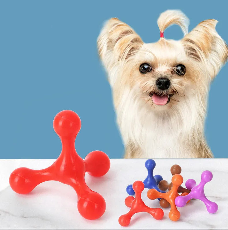 Blue silicone chew bone for dogs with three legs, measuring 9.5cm