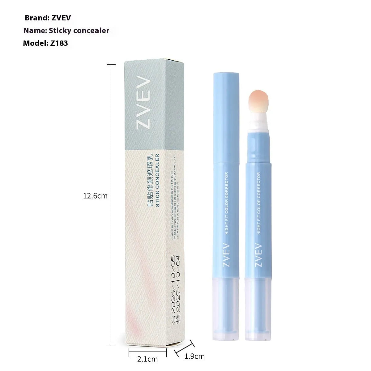 Concealer pen with sponge brush head and cream, shown in 1.5g size with three colour shade options.