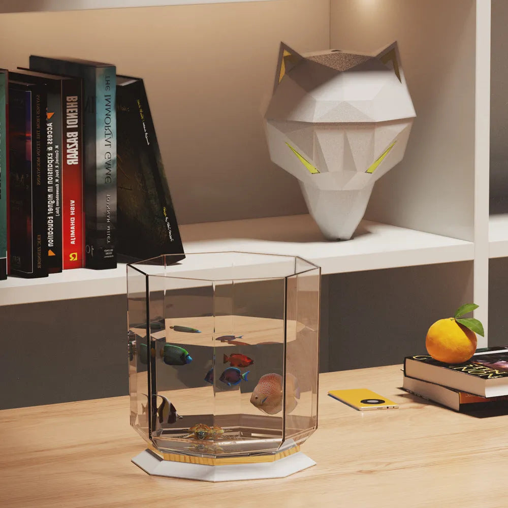 Chrome-plated ultrasonic desktop humidifier with coloured LED lights and USB cable.