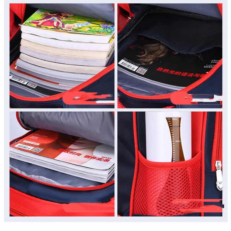 Sapphire blue kids backpack with anime cartoon print and matching pencil case.