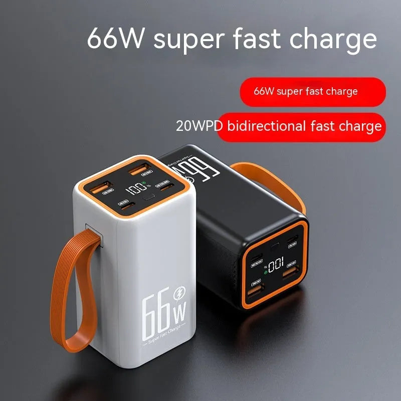 Black and white 20000 mAh fast charging power bank with compact dimensions