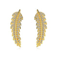 Leaf-shaped zircon inlaid S925 sterling silver stud earrings for women in white gold finish