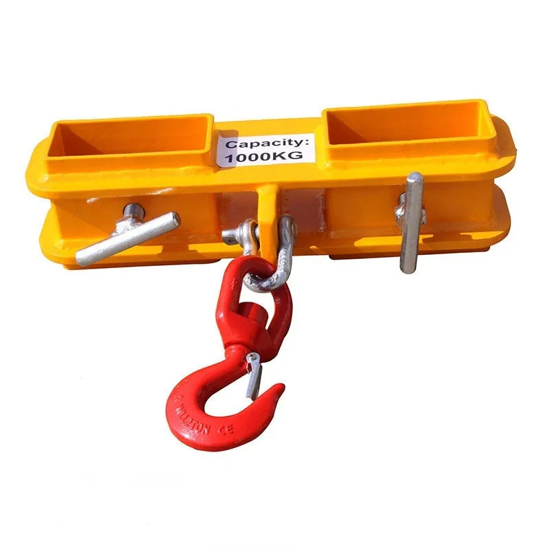Rotatable forklift hook attachment with safety locking mechanism for mobile crane conversion