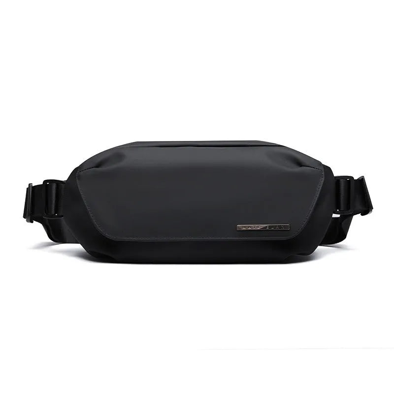 Black men's messenger bag made from Oxford cloth with a one-shoulder strap.