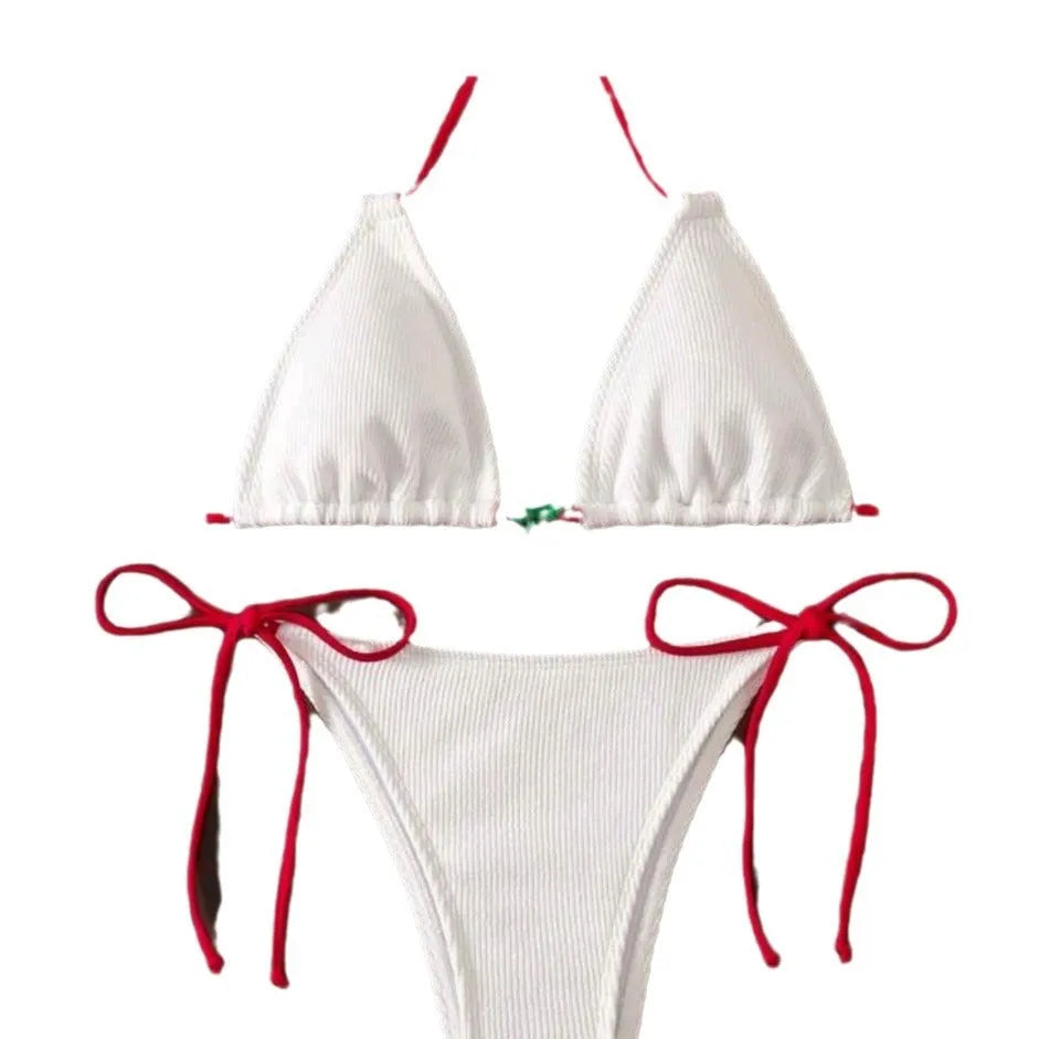 Women's bikini swimsuit set in a briefs style, shown in one of five solid colours: apricot, matcha, orange, pink, or white.