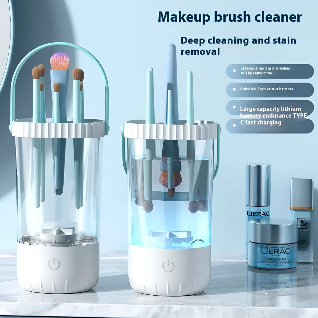 White rechargeable electric cleaning brush for makeup tools with USB cable