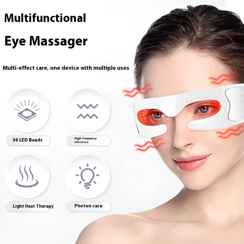 White portable rechargeable red light eye massager on a table