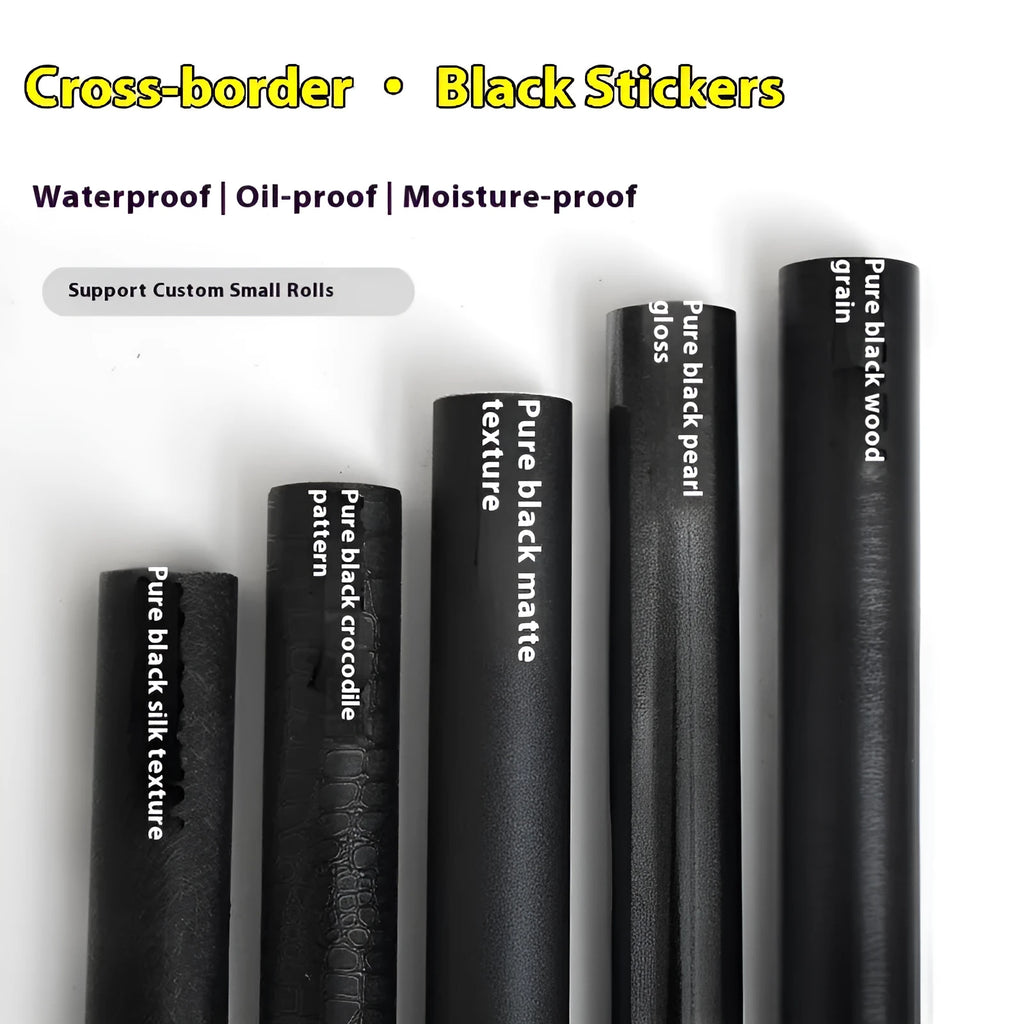 Self-adhesive black wood grain PVC wallpaper roll for furniture renovation, 40cm width