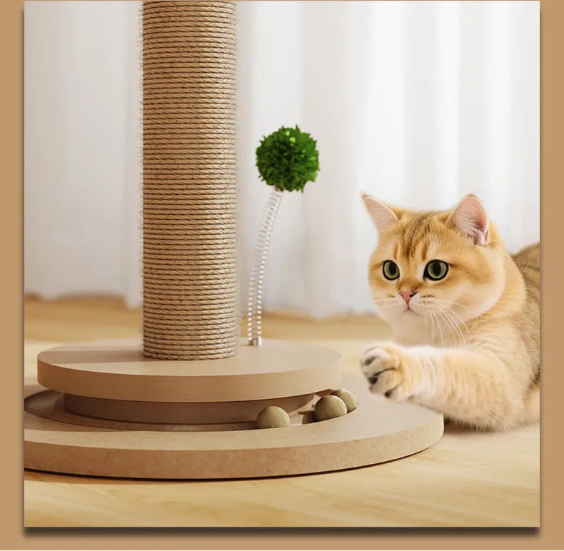 Modern vertical cat climbing frame with natural sisal rope scratch post in Canna colour.