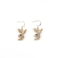 Cute cartoon rabbit stud earrings for women in gold, pink, and silver alloy.