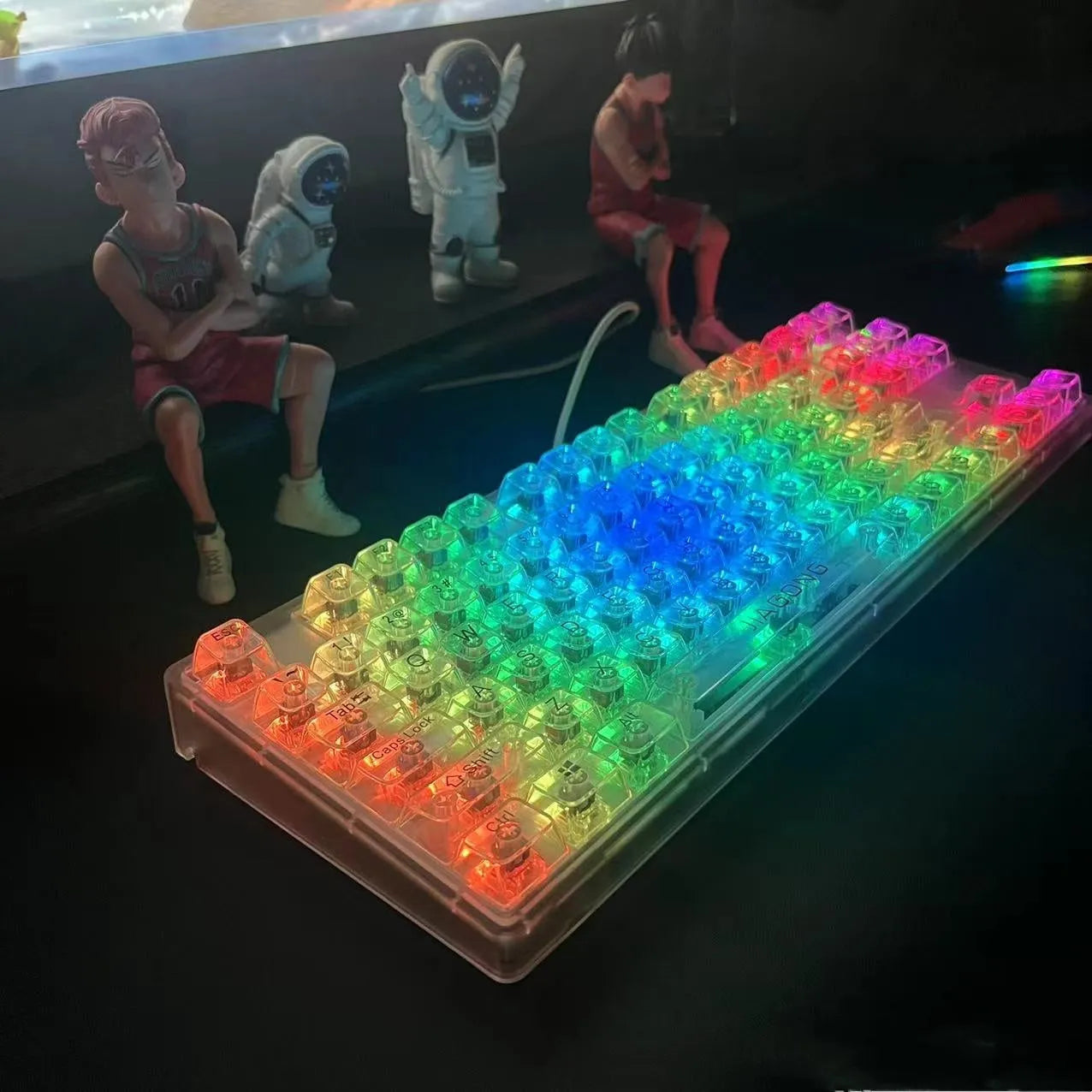 Universal transparent mechanical keyboard keycaps 132-key full set showing backlight compatibility