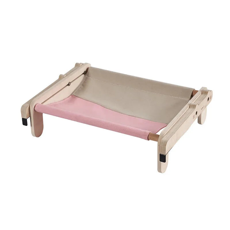 Solid wood pet bed with removable fabric cover in grey blue colour