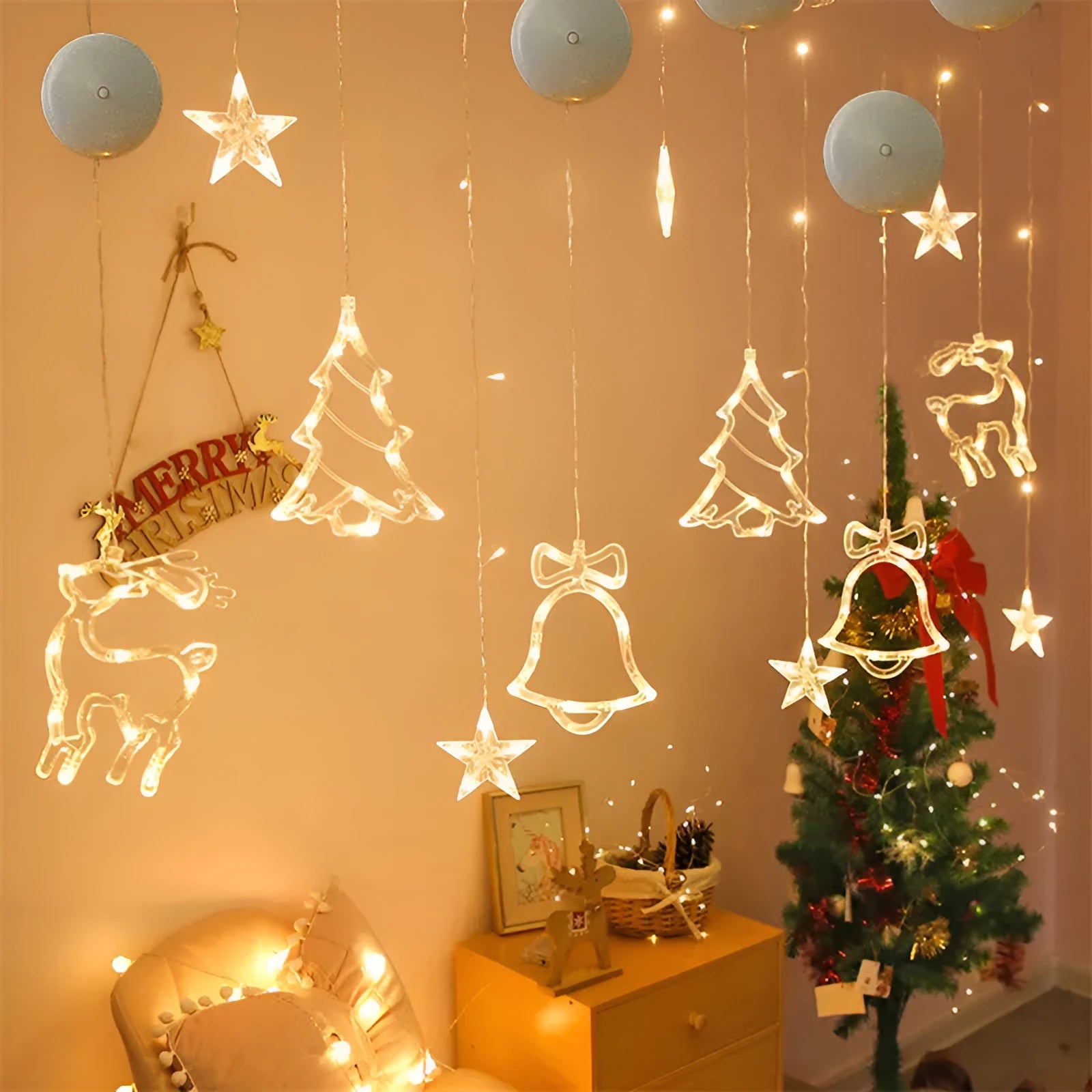 Christmas LED suction cup chandelier with Santa Claus and snowman designs for window decoration
