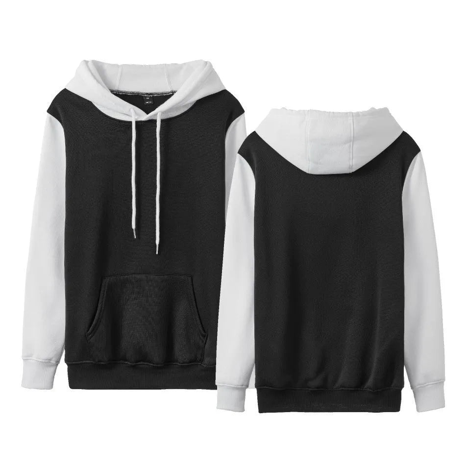 Loose fit fleece-lined hoodie with contrast stitching in black and white colour combination