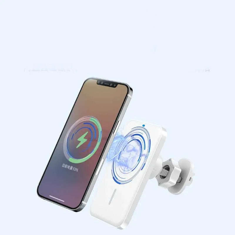 Black car magnetic wireless phone charger and air vent mount bracket showing Type-C port.