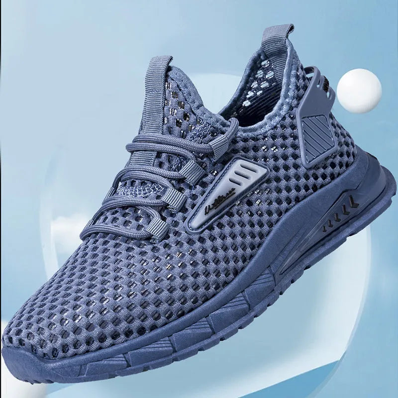 Men's beige mesh sneakers with lace-up design and low EVA sole