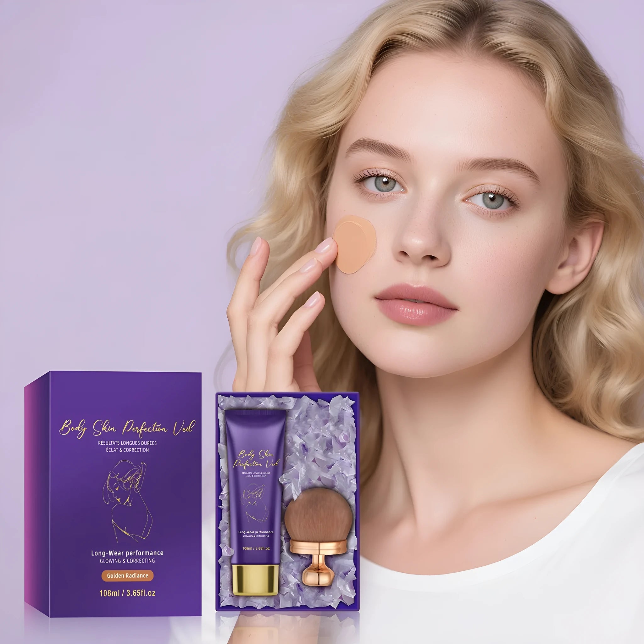 108ml daily uniform facial foundation cream in four shades with a brush for natural transparent makeup