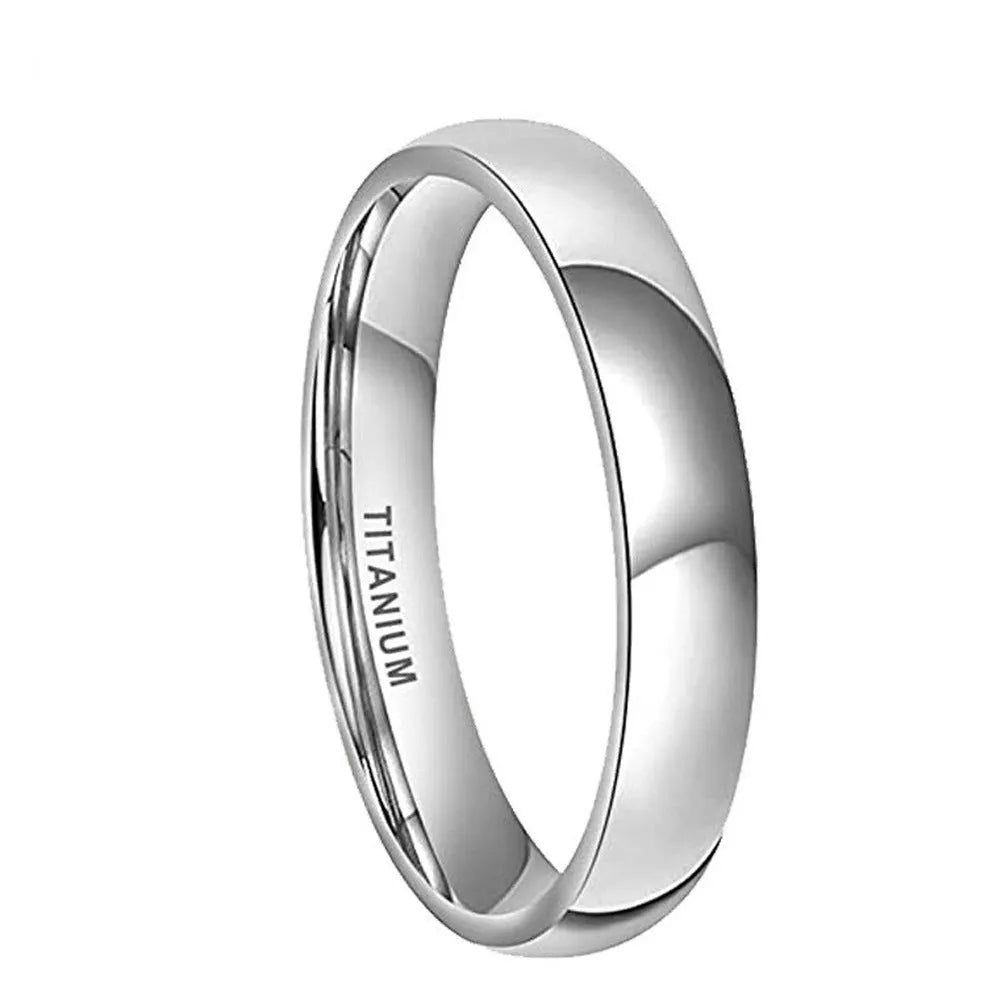 Silver coloured titanium steel unisex ring shown in 2mm, 4mm, and 6mm band width options.