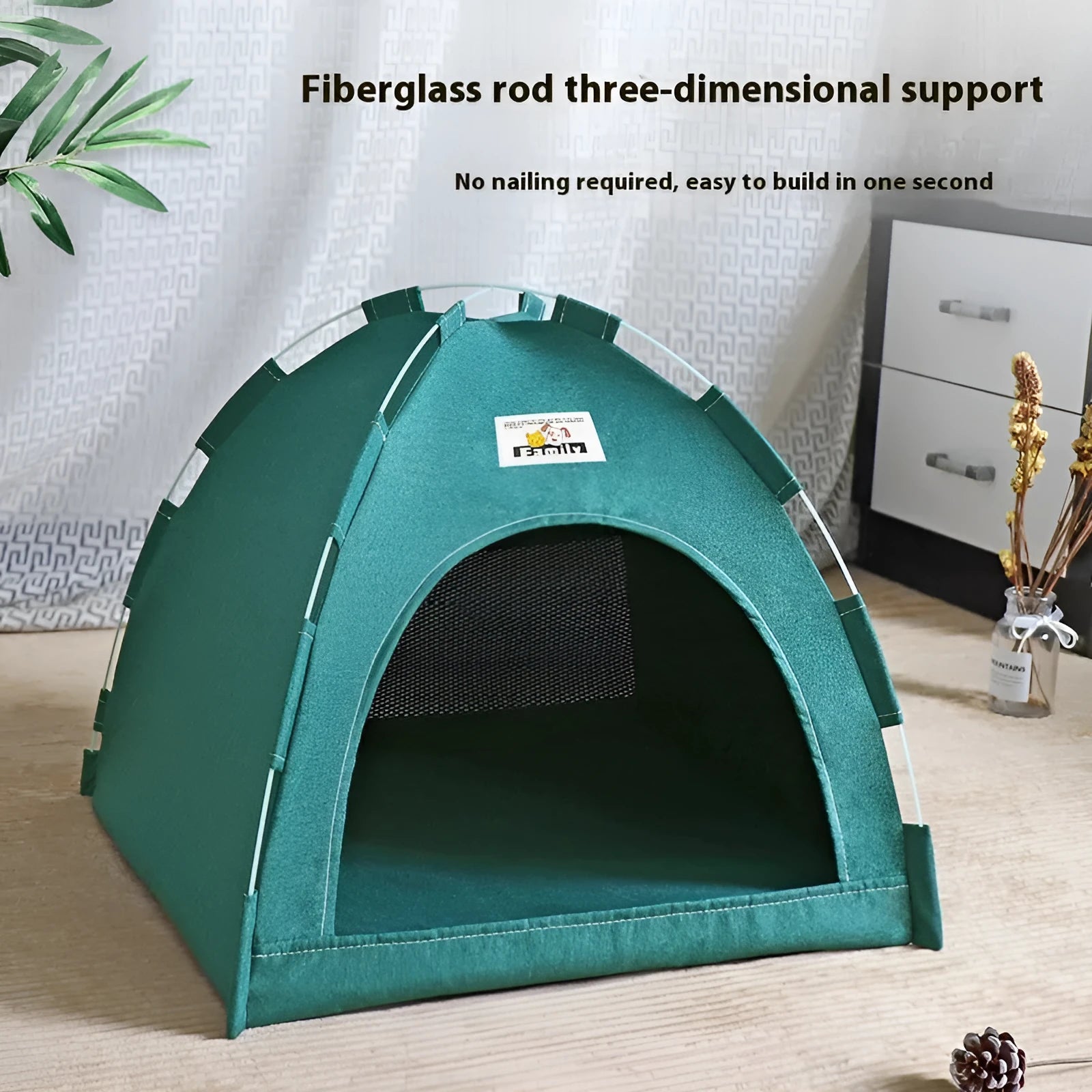 Portable pet tent bed with removable cover in grey colour, showing enclosed design for cats and small dogs
