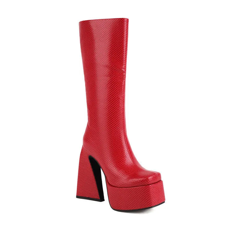 Women's black casual high boots with artificial PU upper in European size 38