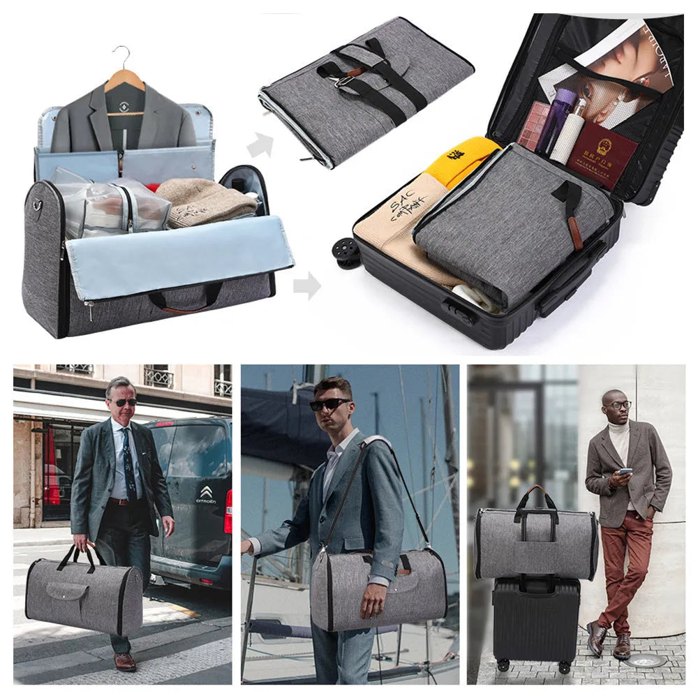 Dark blue Oxford cloth duffel bag with 36-55 litre capacity for business travel