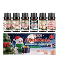 Christmas aromatherapy oil diffuser set showing six units with 60ml and 10ml bottles for home fragrance.