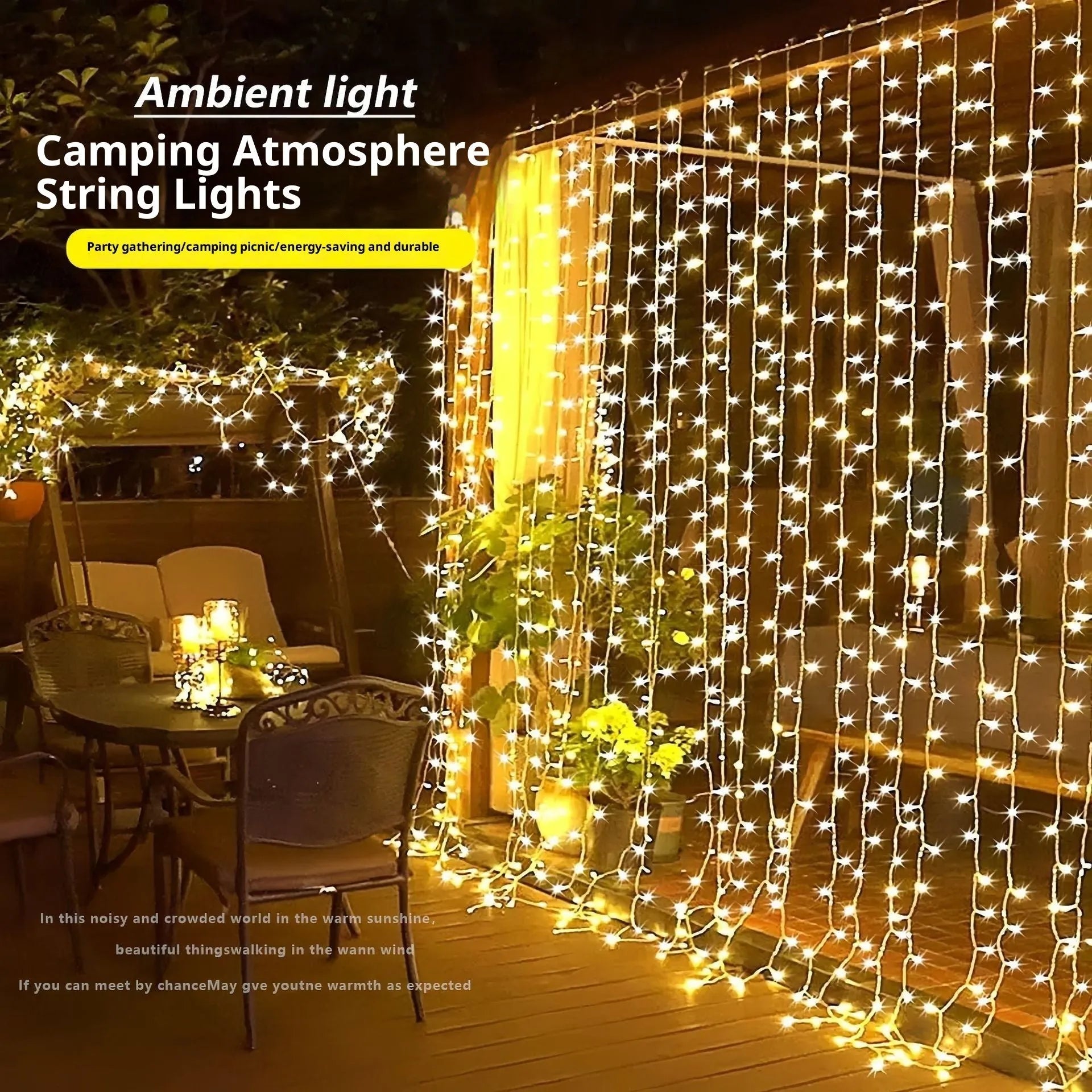 Mains-powered outdoor curtain lighting chain with 300 warm colour lights on copper wire, flower-shaped, for Christmas decoration