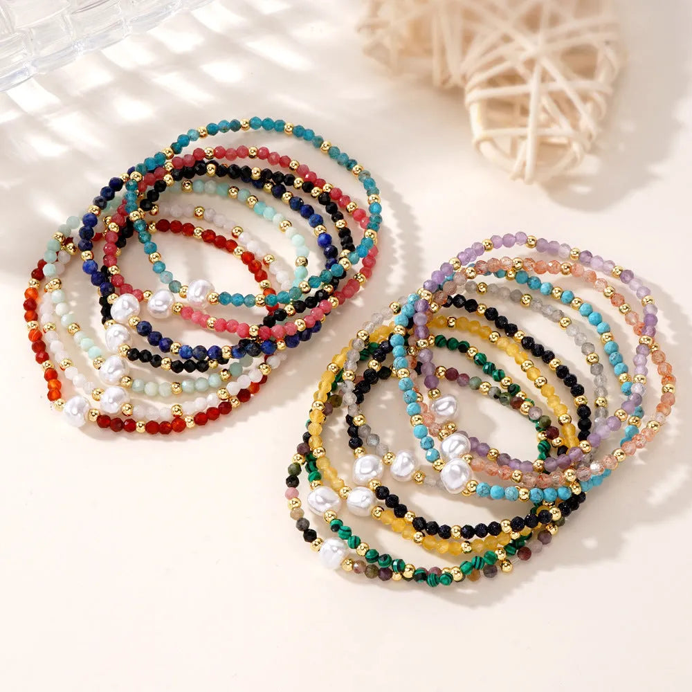 Natural stone geometric bracelet with elliptical elements in various colour options