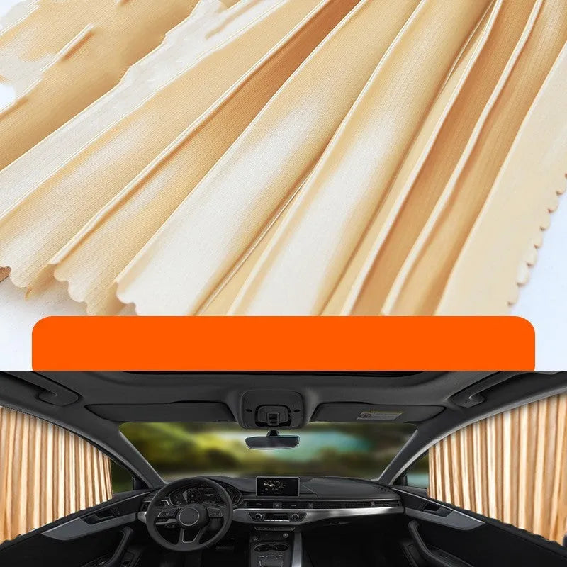 Auto retractable car sun curtain with roller shutter mechanism in gold colour