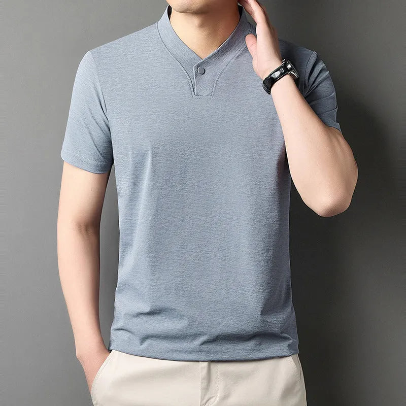 Men's short sleeve t-shirt with zipper detailing in polyester blend fabric