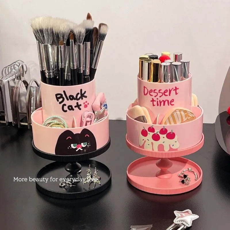 Beige rotating cosmetic brush storage barrel with 18L capacity and Japanese style design.