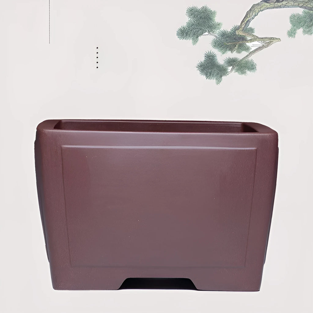 Square purple clay bonsai pot for succulents in classical style on tabletop