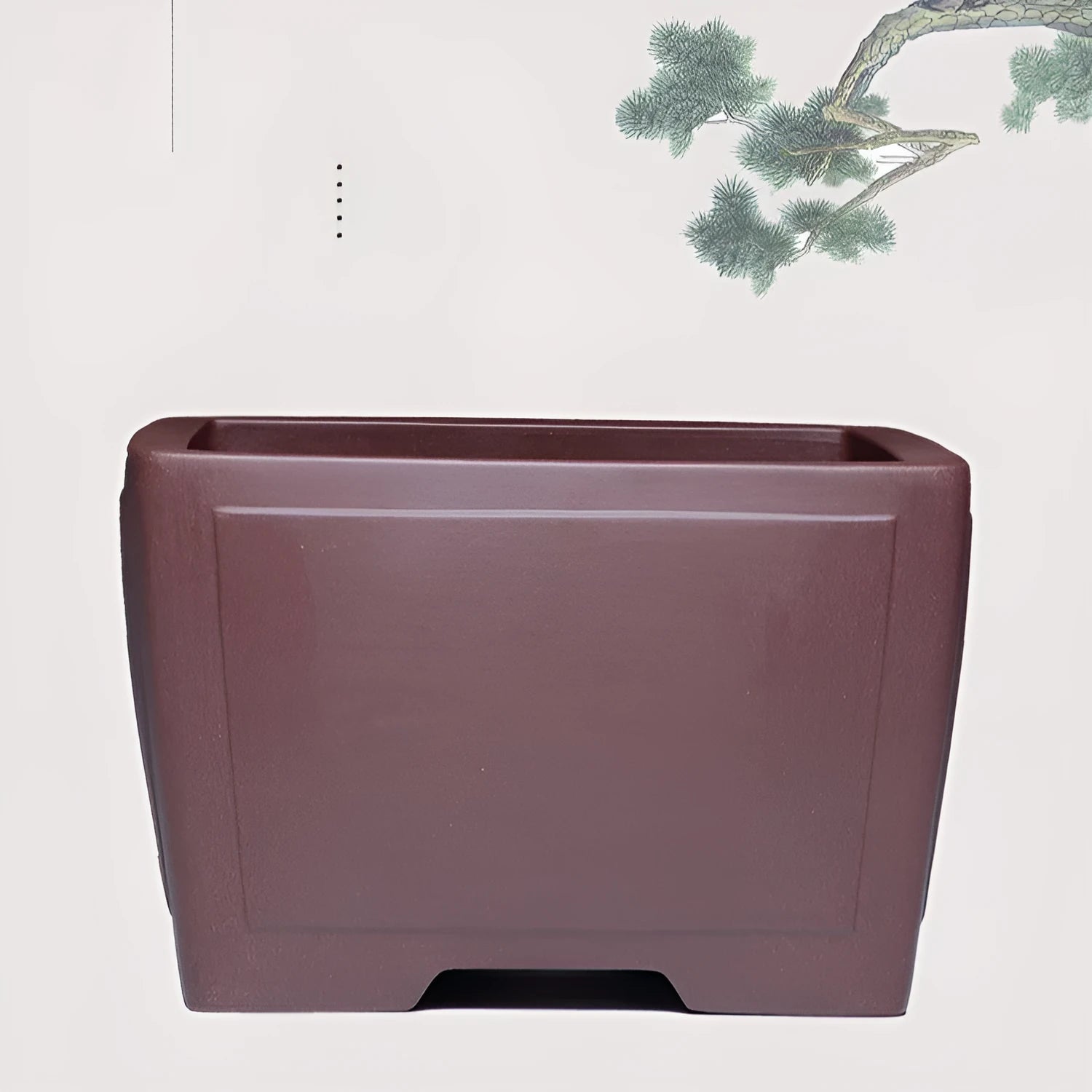 Square purple clay bonsai pot for succulents in classical style on tabletop