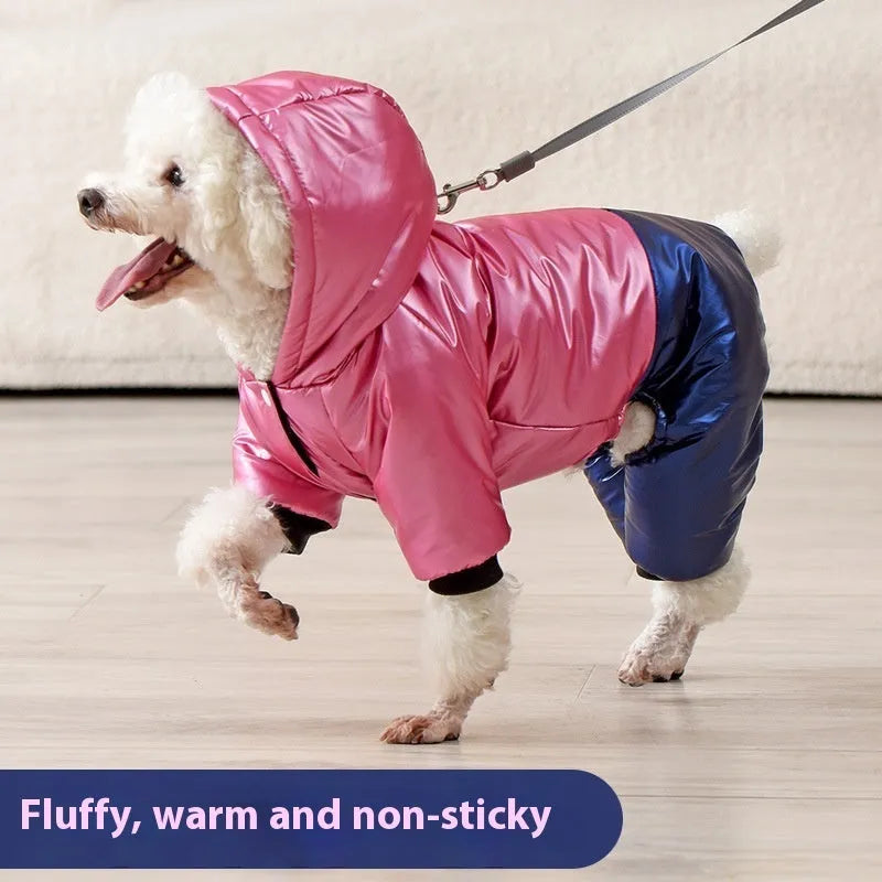 Green four-legged dog cotton padded coat with waterproof windproof features