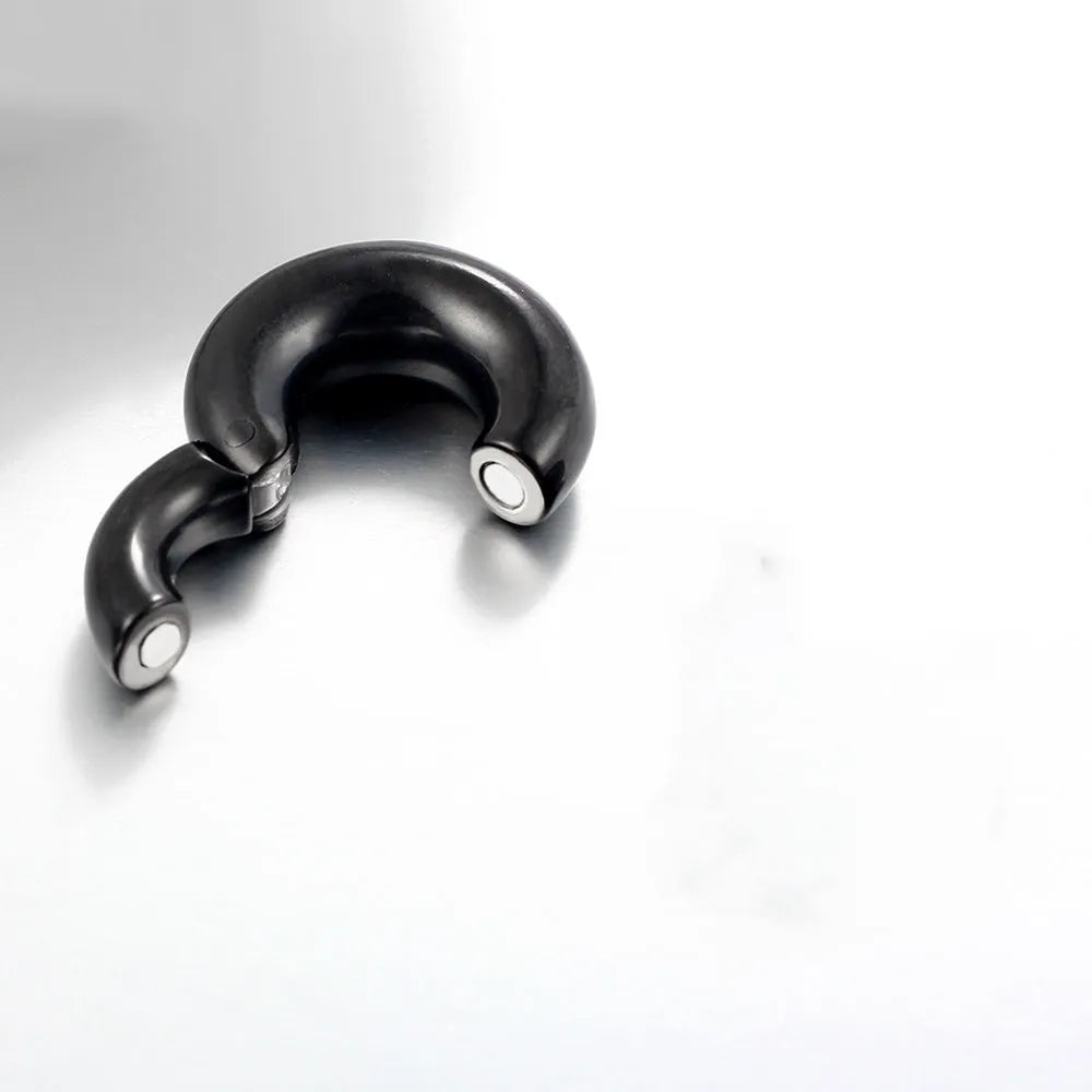 Insight glossy ring earring single ear hook in titanium steel ball pattern in black 6mm size