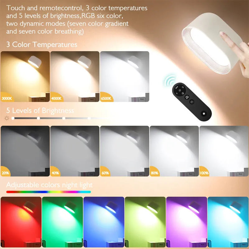 Oval-shaped remote control magnetic wall lamp with touch dimmer showing white light mode